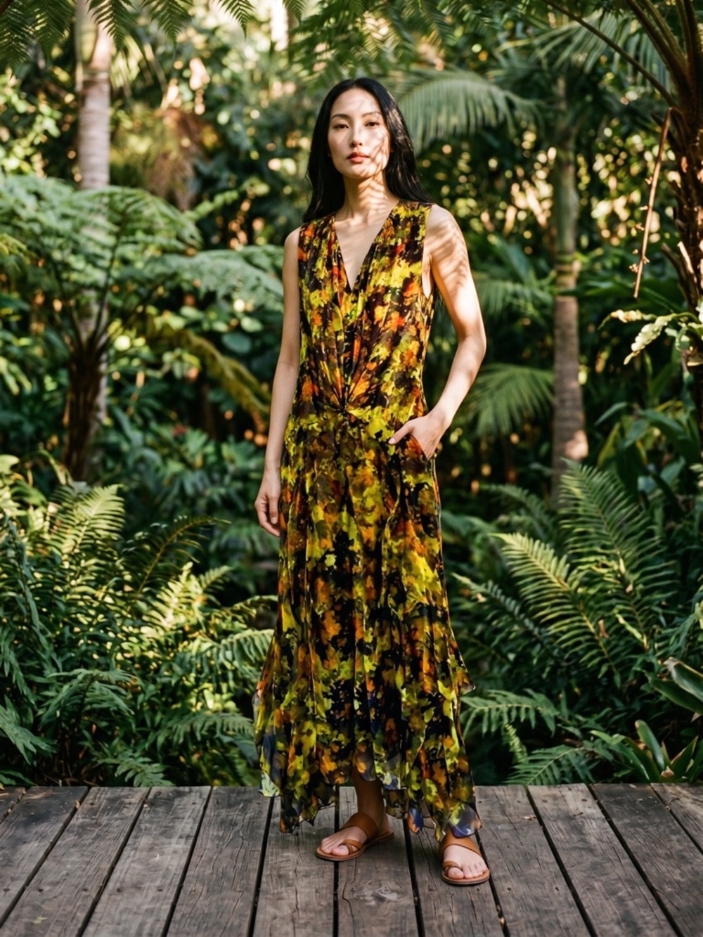 RICHARD CHAI BERGDORF GOODMAN DESIGNER LUXURY HI FASHION SILK FLORAL DRESS SZ 6